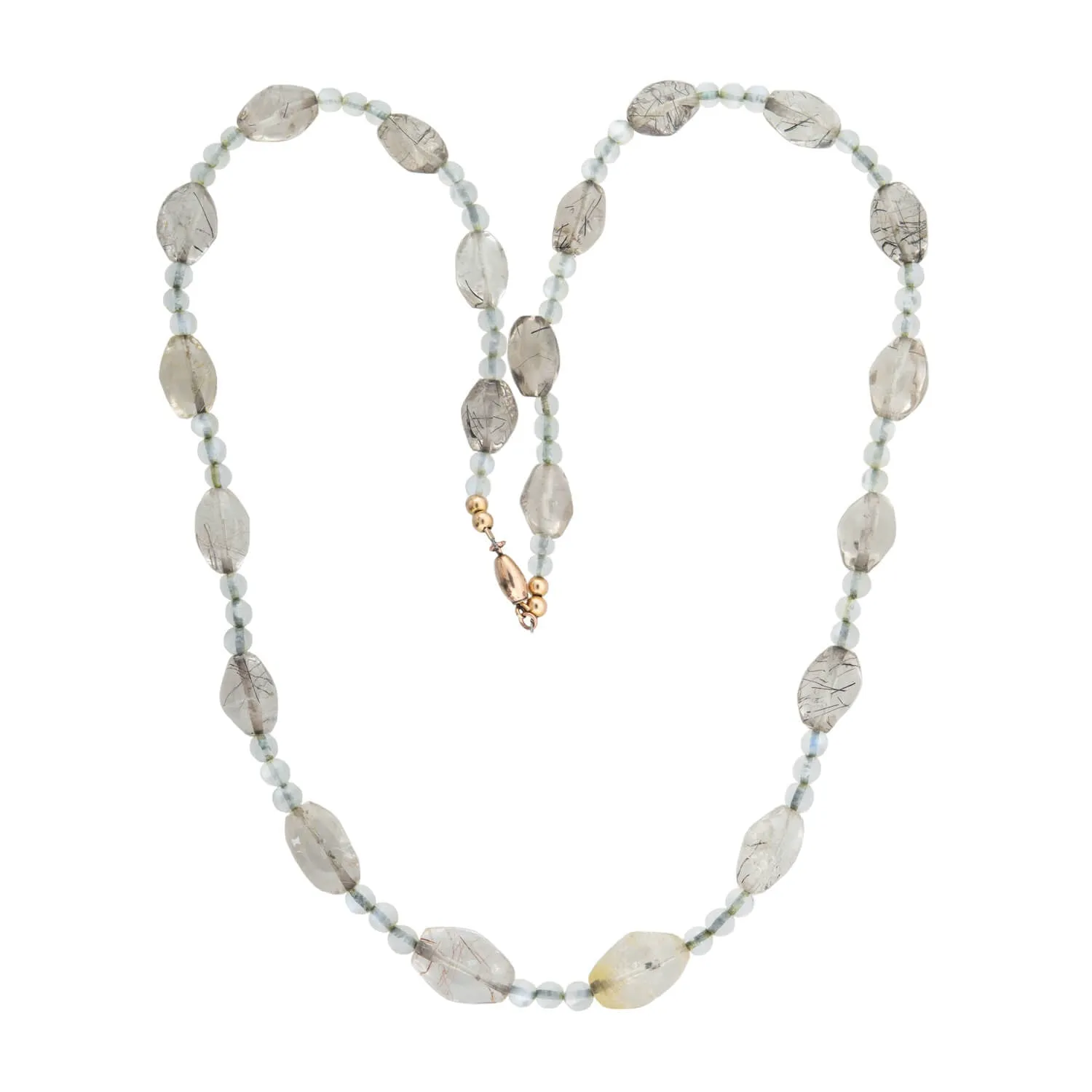 Retro Rainbow Moonstone Bead   Rutilated/Tourmalated Quartz Necklace with 14kt Clasp