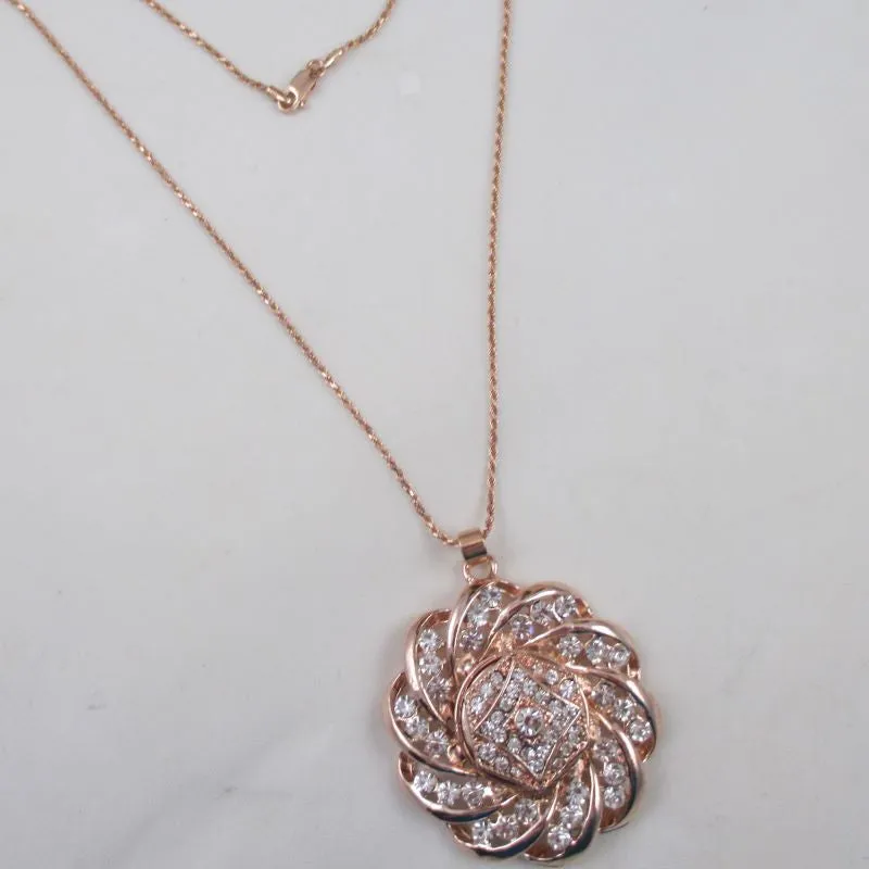 Rhinestone  & Rose Gold Pendant Necklace