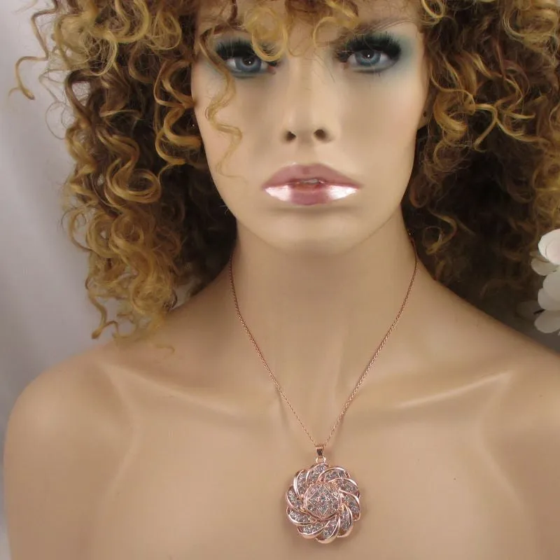 Rhinestone  & Rose Gold Pendant Necklace