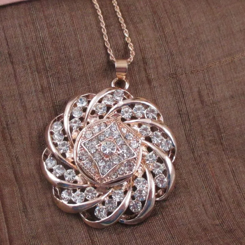 Rhinestone  & Rose Gold Pendant Necklace