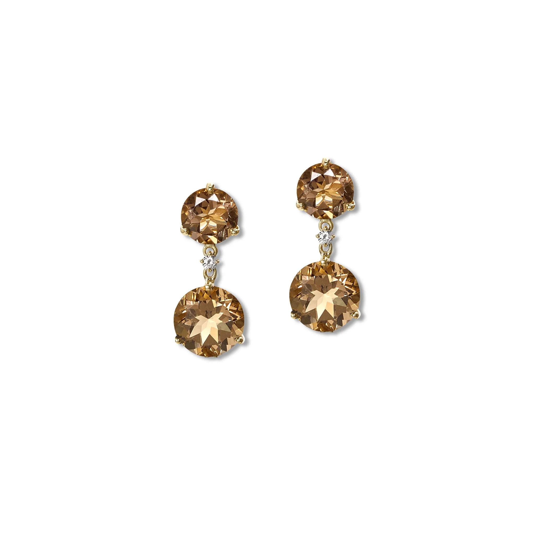 Rivière Double Earrings Yellow Gold - Smoky Quartz & Diamond