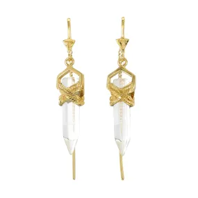 ROPE BEZEL PULL THROUGH EARRINGS QUARTZ - GOLD