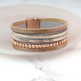 Rose Gold Leather and Crystal Bracelet