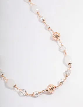 Rose Gold Mixed Facet & Filigree Beaded Long Necklace