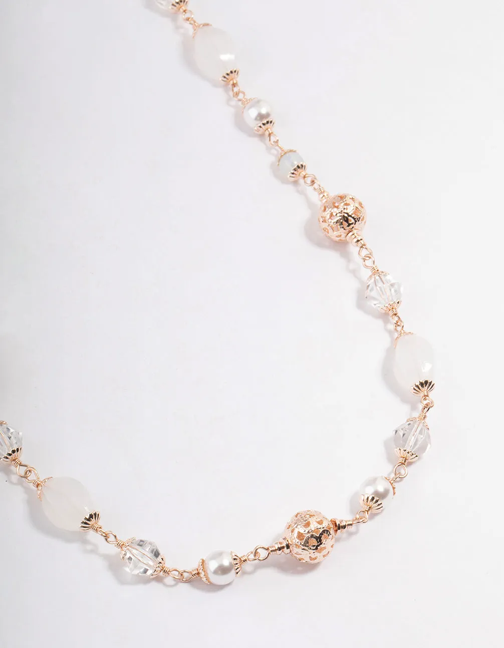 Rose Gold Mixed Facet & Filigree Beaded Long Necklace