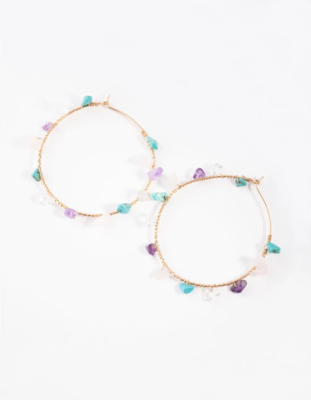 Rose Gold Turquoise, Rose Quartz, Amethyst Hoop Earrings