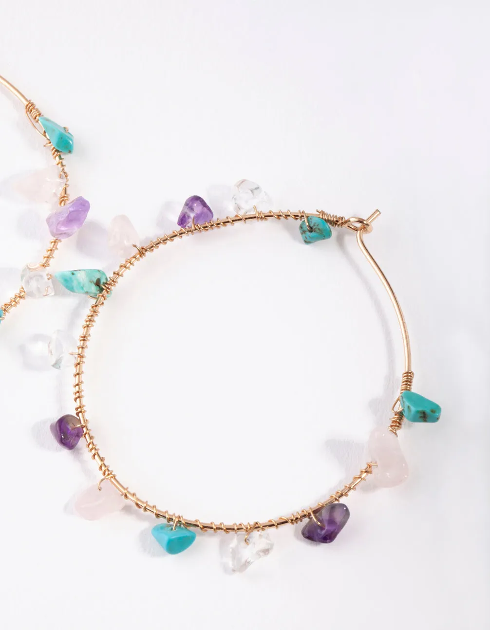 Rose Gold Turquoise, Rose Quartz, Amethyst Hoop Earrings