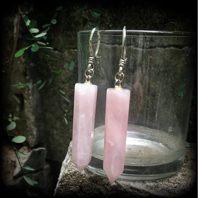 Rose quartz earrings-Ear hangers