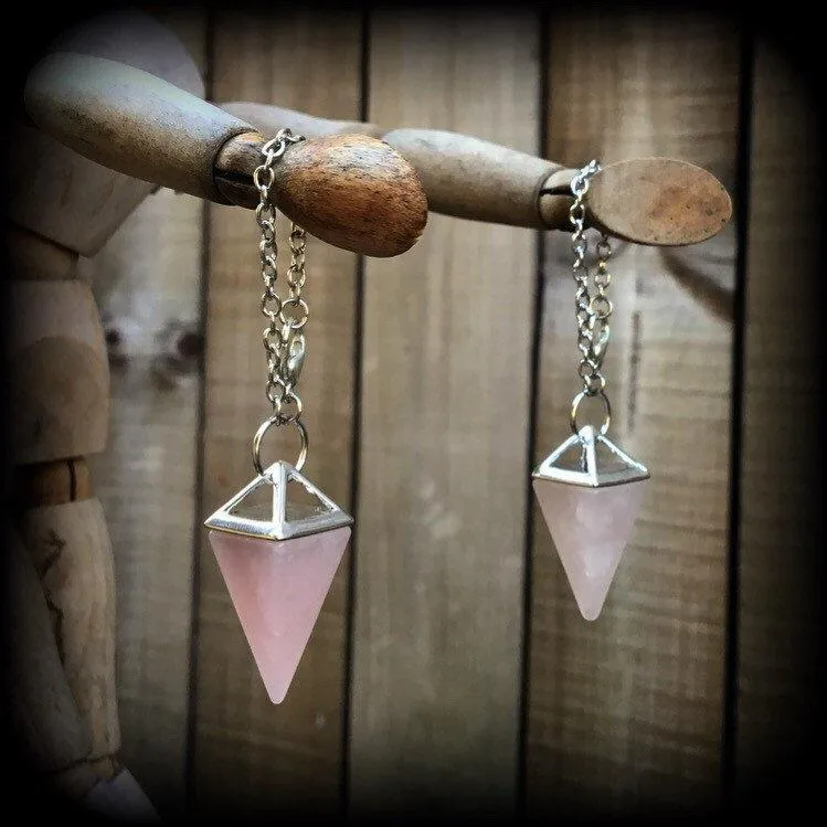 Rose quartz earrings-Tunnel dangles