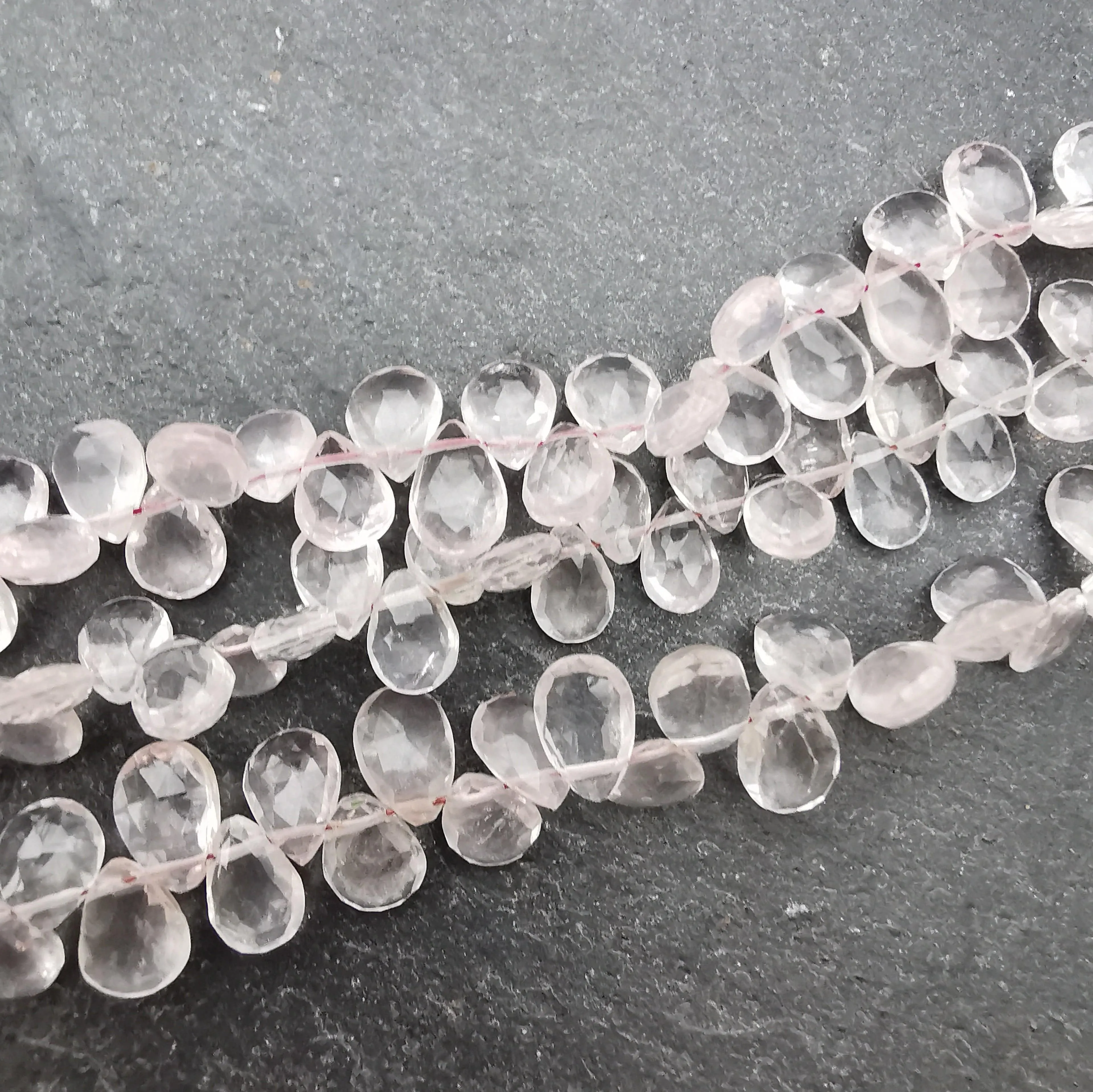 Rose Quartz Faceted Pear Briolette Beads  AAA Grade (Set of 5)