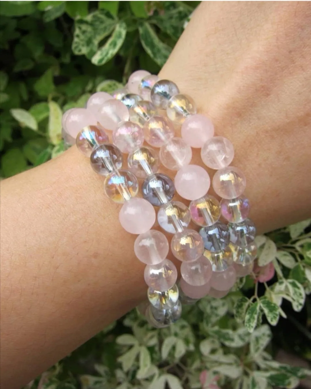 Rose Quartz, Pink Chalcedony, Aura Quartz - Pink Fairy Mala Bracelet