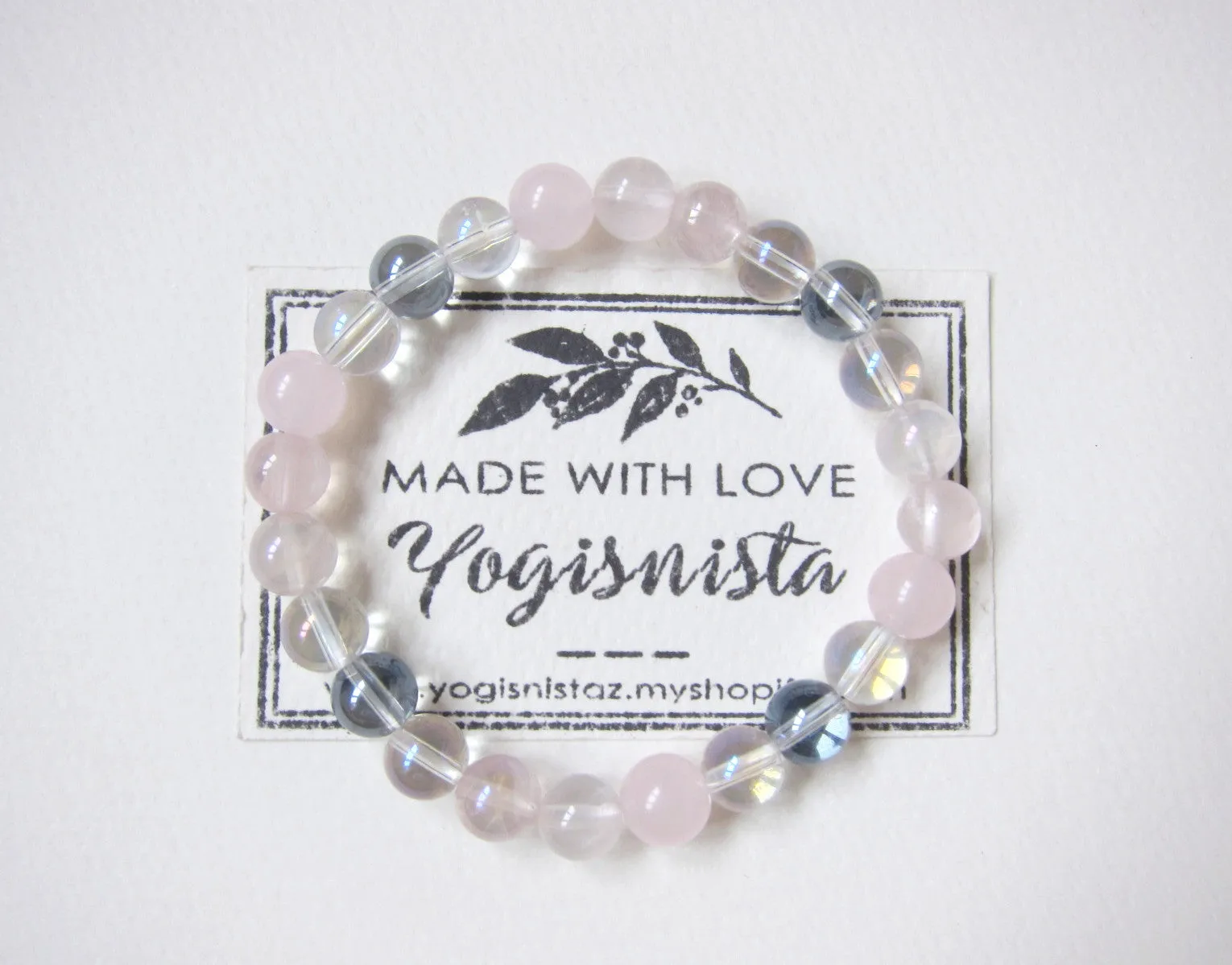 Rose Quartz, Pink Chalcedony, Aura Quartz - Pink Fairy Mala Bracelet