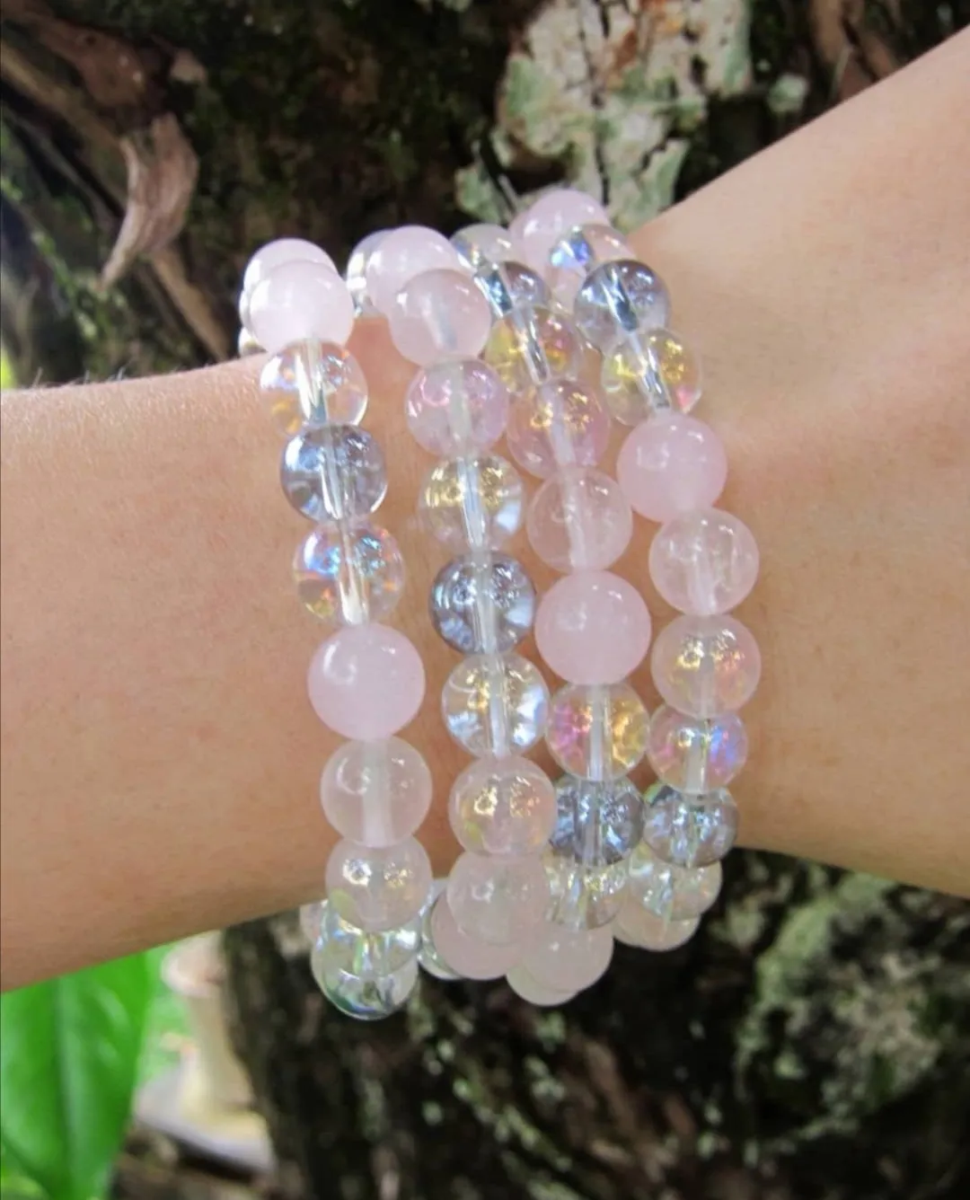 Rose Quartz, Pink Chalcedony, Aura Quartz - Pink Fairy Mala Bracelet