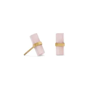 Rose Quartz Stud Earrings, .925 Sterling Silver 14K Gold Plated Rose Quartz Bar Post Earrings