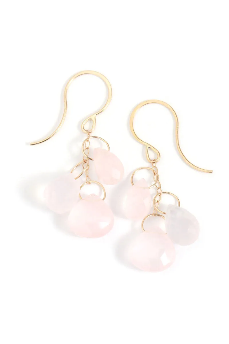 Rose Quartz Three Drop Earrings