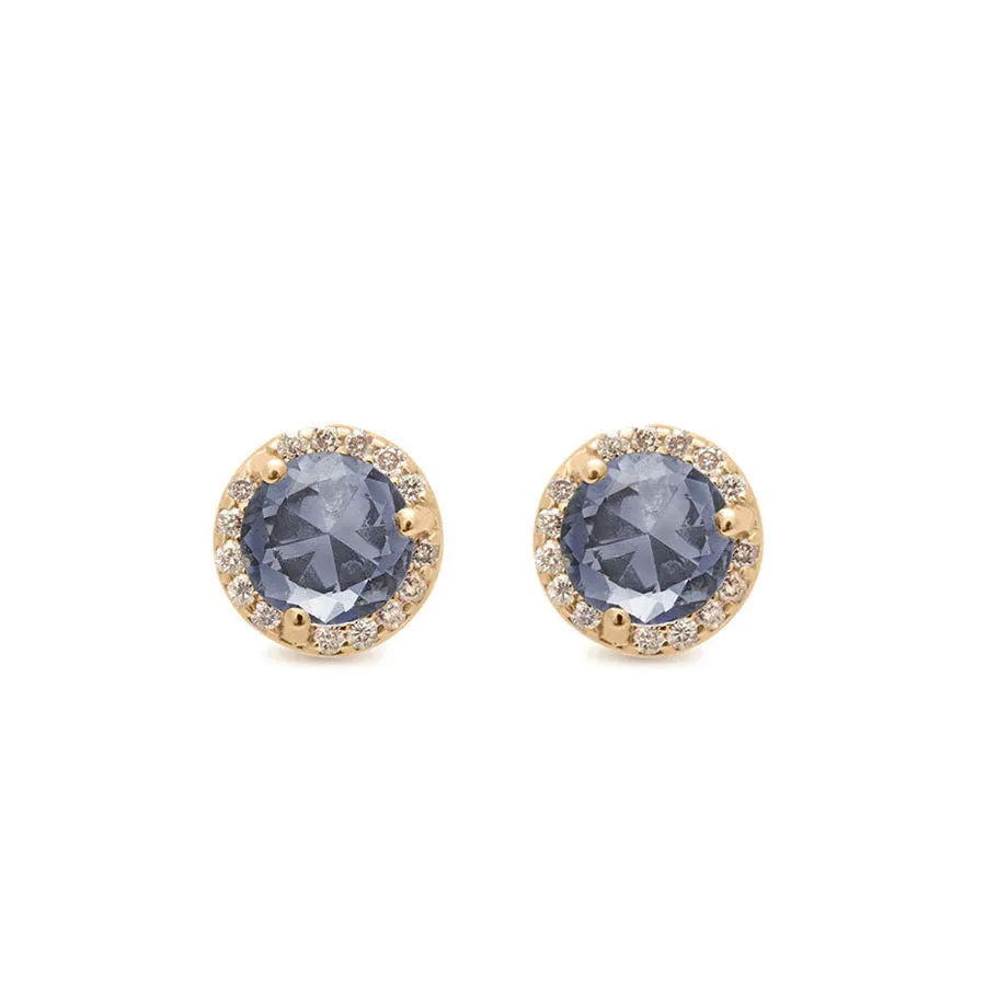 Rosette Stud Earring (Medium) - 14k Gold, Grey Spinel & Champagne Diamonds