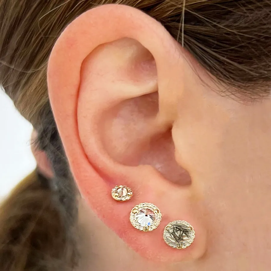 Rosette Stud Earring (Medium) - 14k Gold, Grey Spinel & Champagne Diamonds