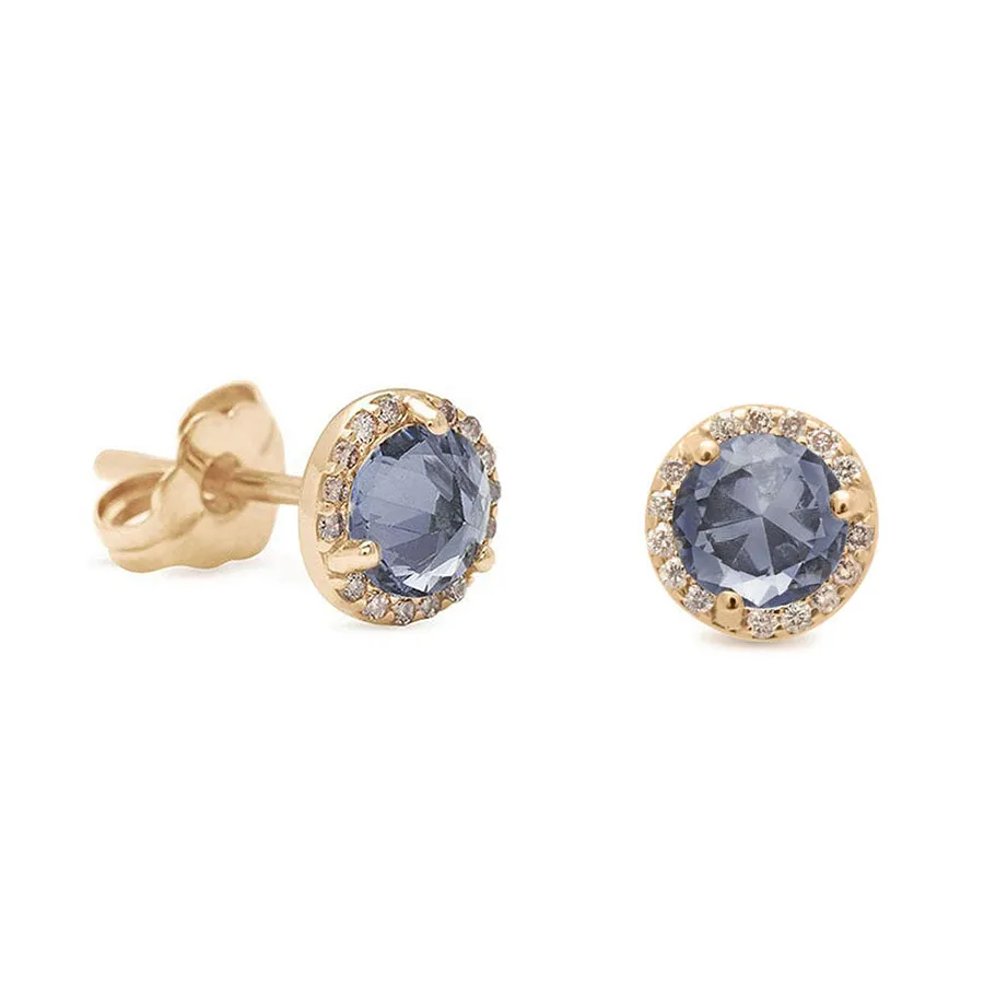 Rosette Stud Earring (Medium) - 14k Gold, Grey Spinel & Champagne Diamonds