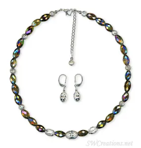 Rutilated Quartz Fancy Diamond Silver Necklace Set