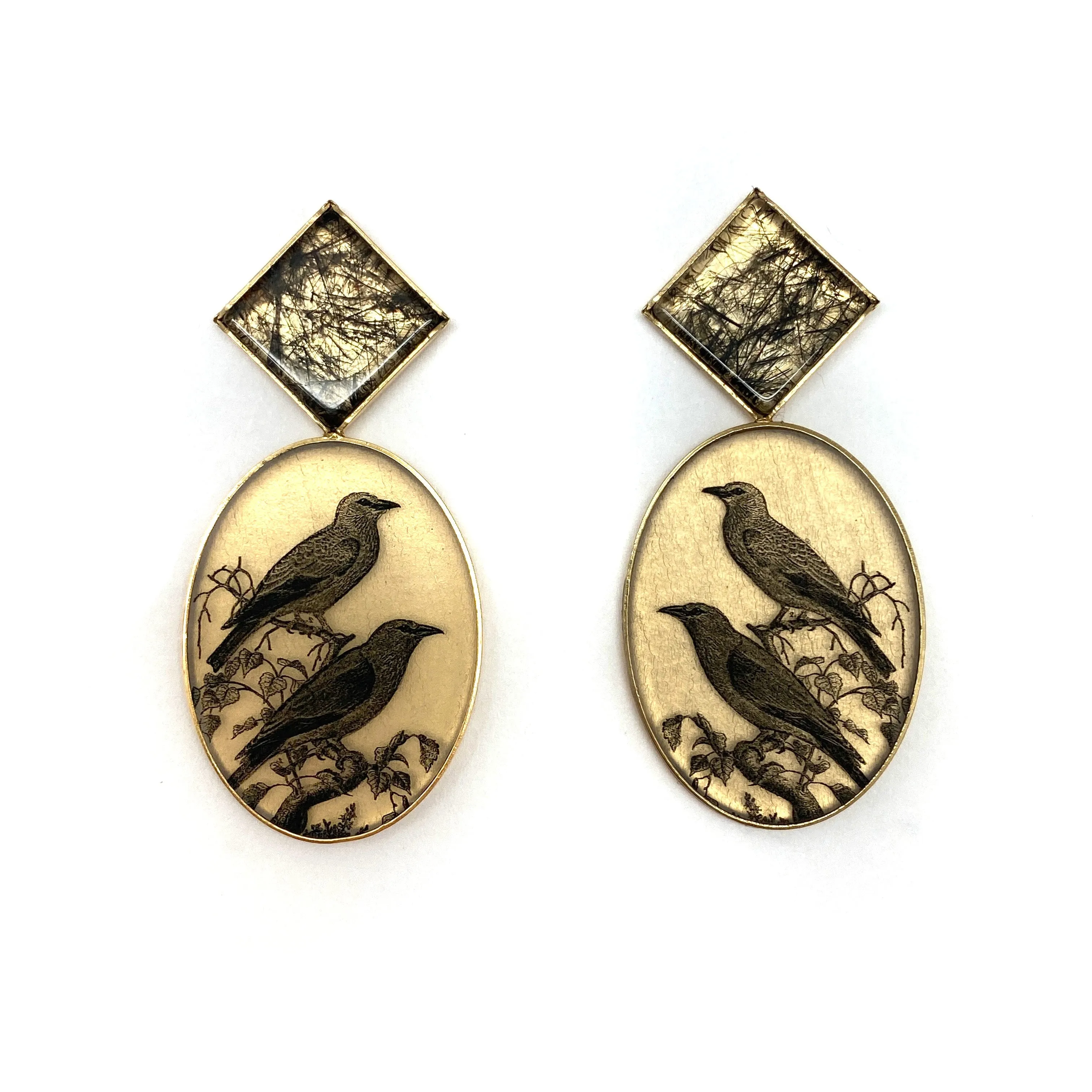 Rutilated Quartz Songbird Earrings