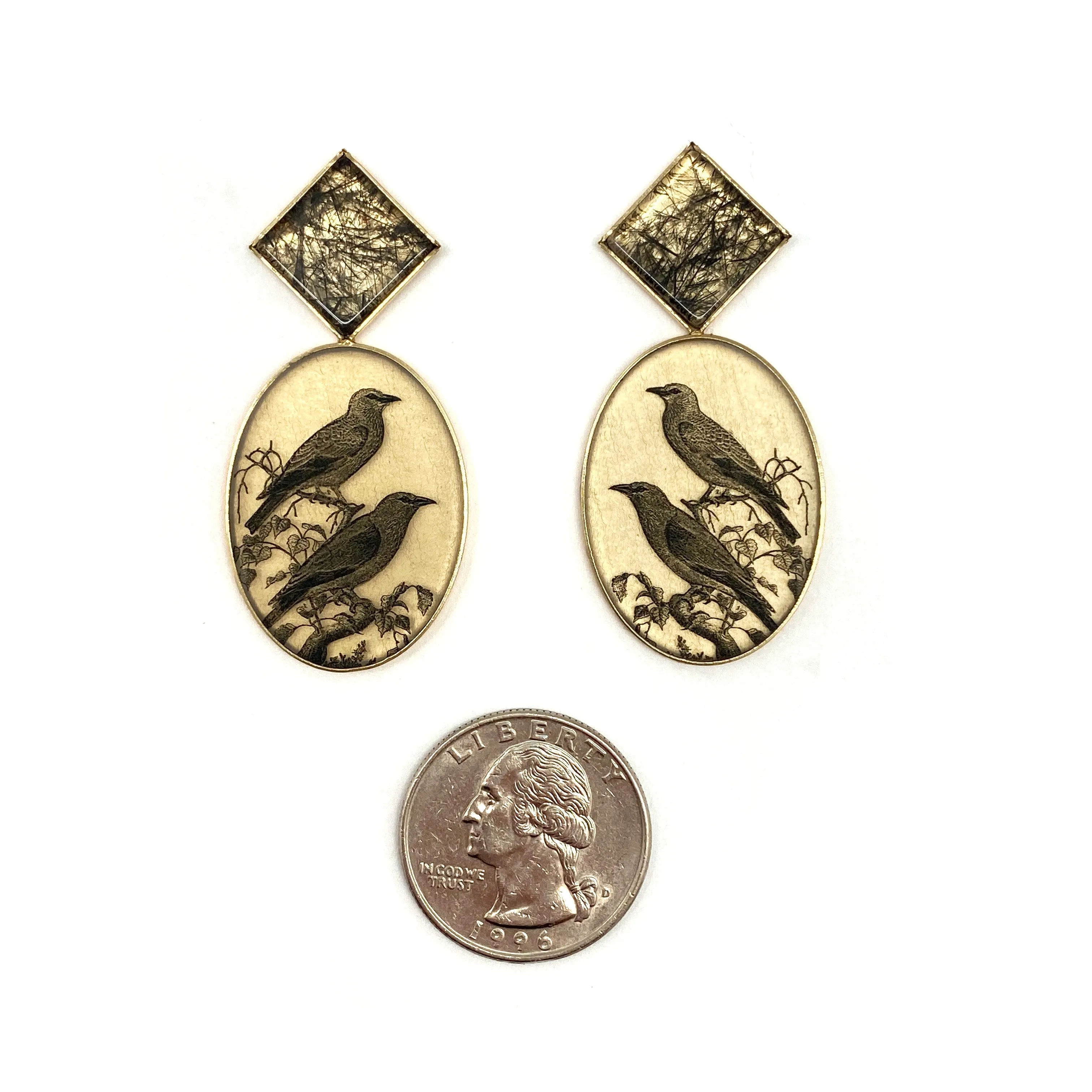 Rutilated Quartz Songbird Earrings