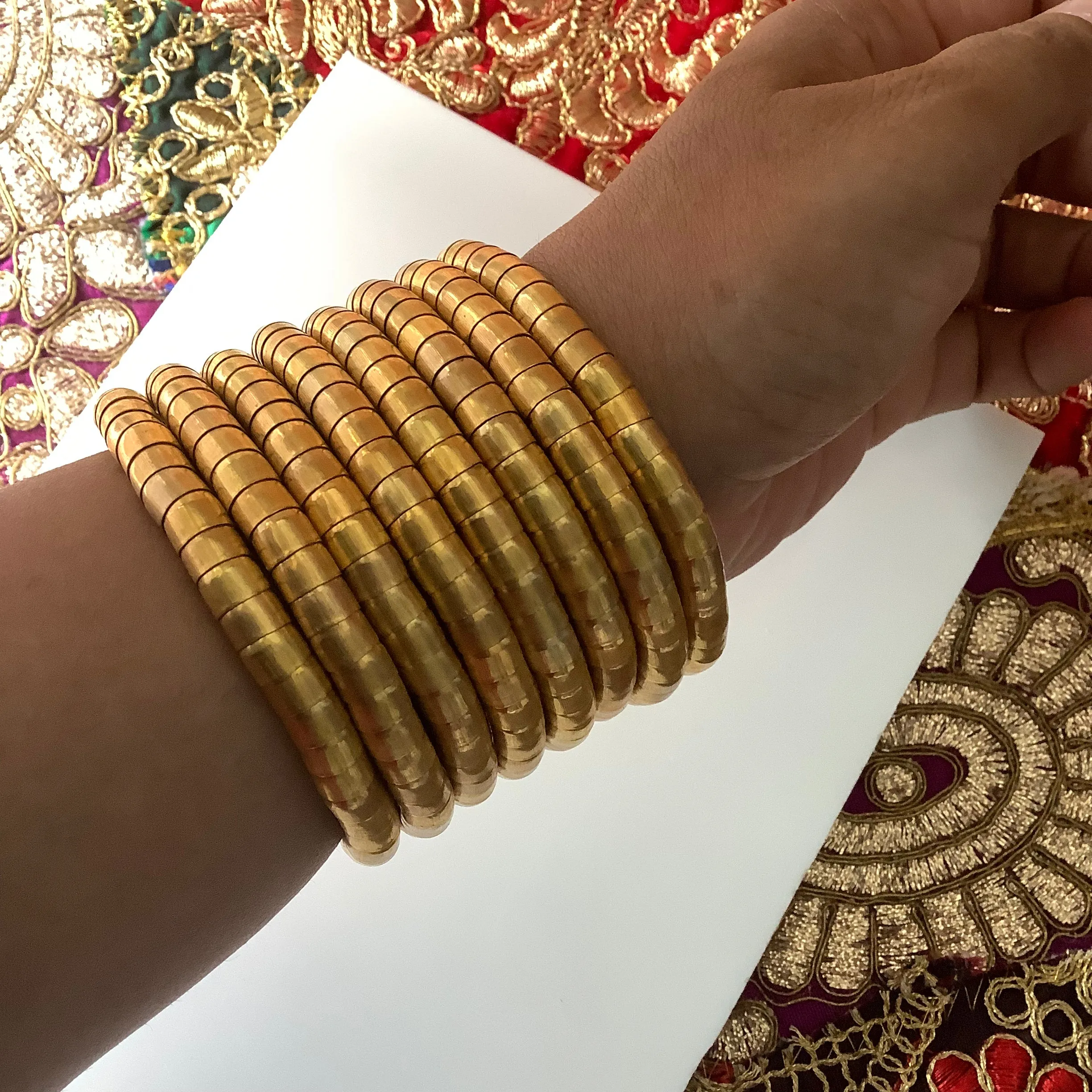 Salvanity Golden Brass Thapka Spiral Swirly Bracelet