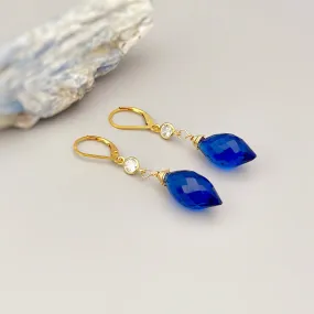 Sapphire Blue Quartz earrings dangle gold, silver