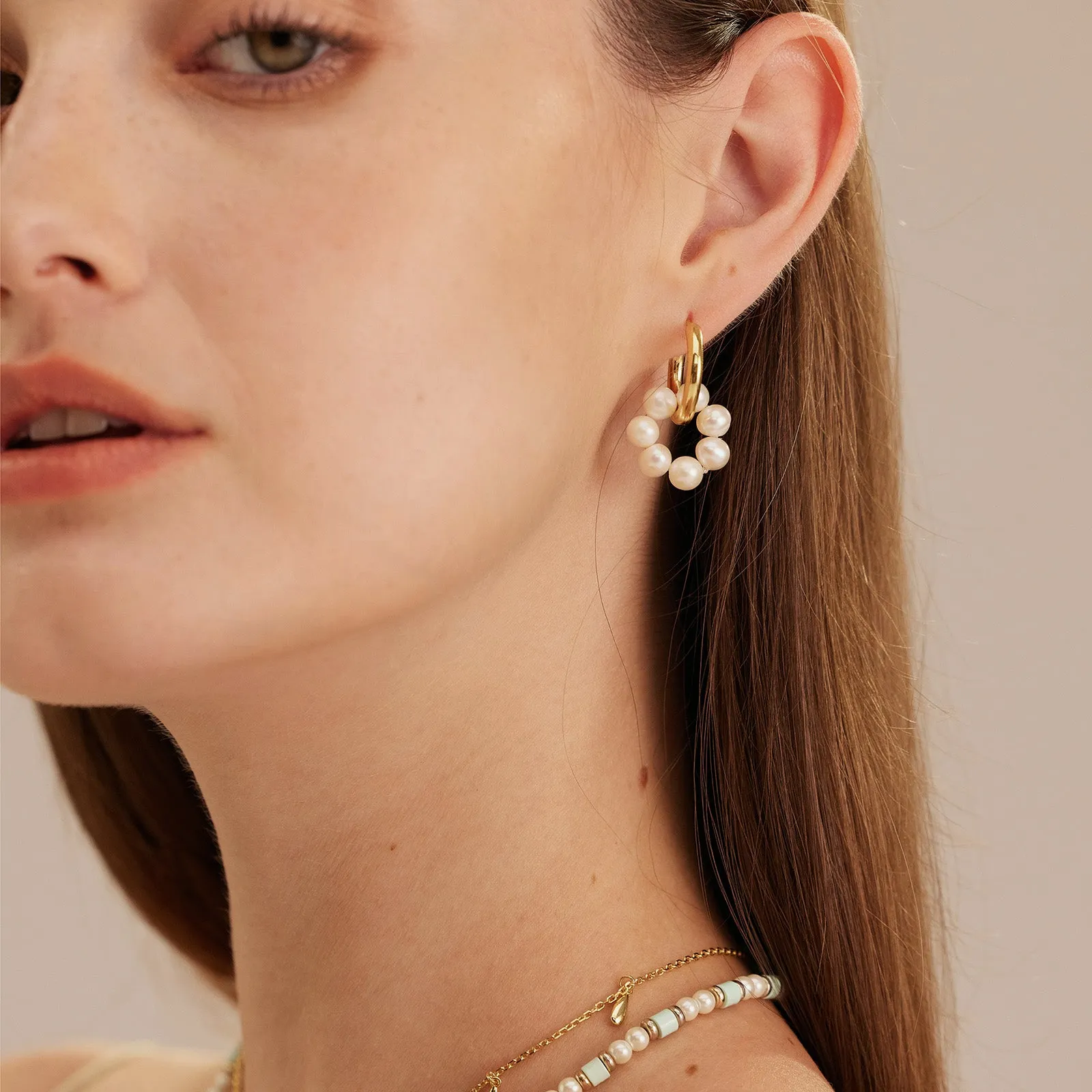 Seed Pearls Tunnel Hoop Earrings