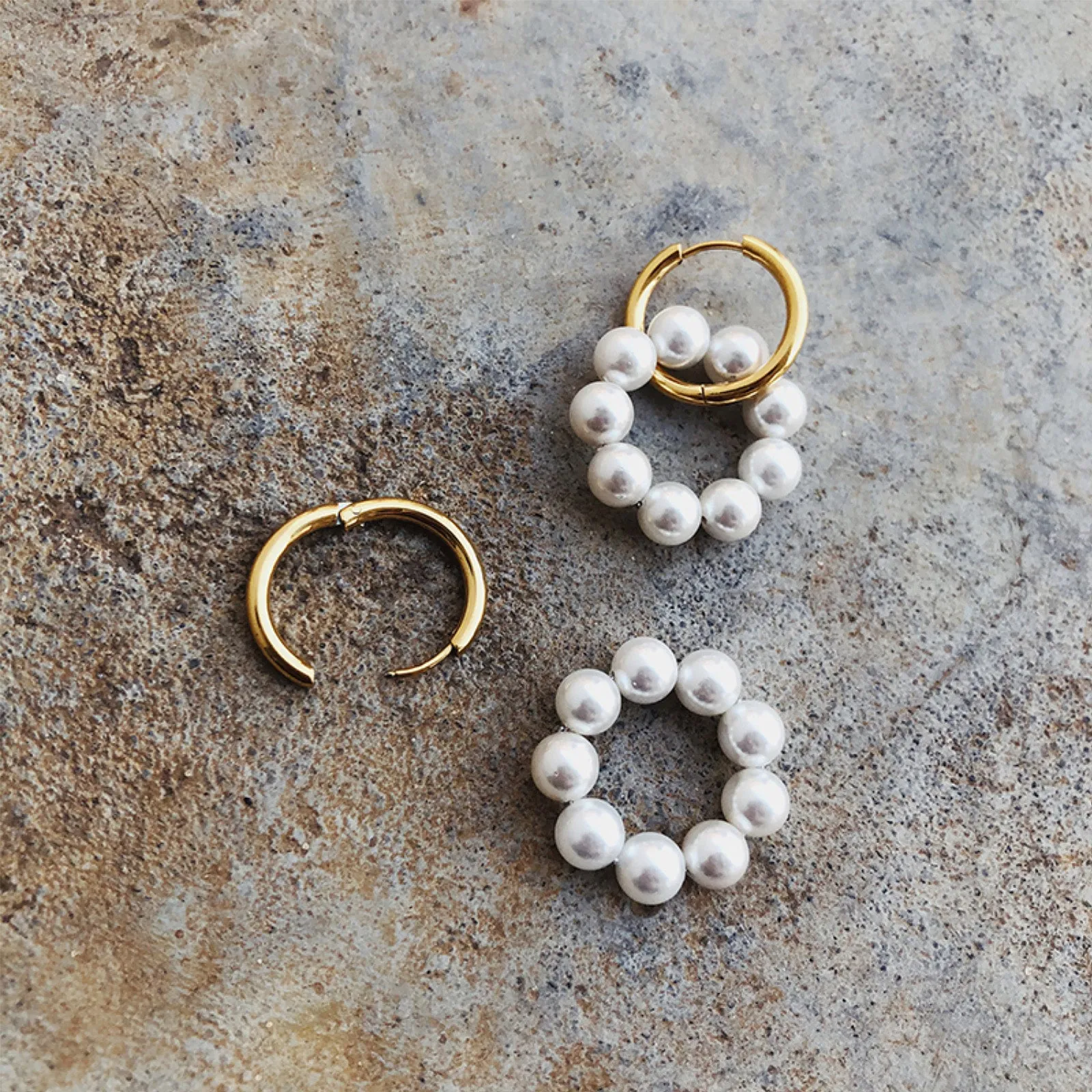 Seed Pearls Tunnel Hoop Earrings