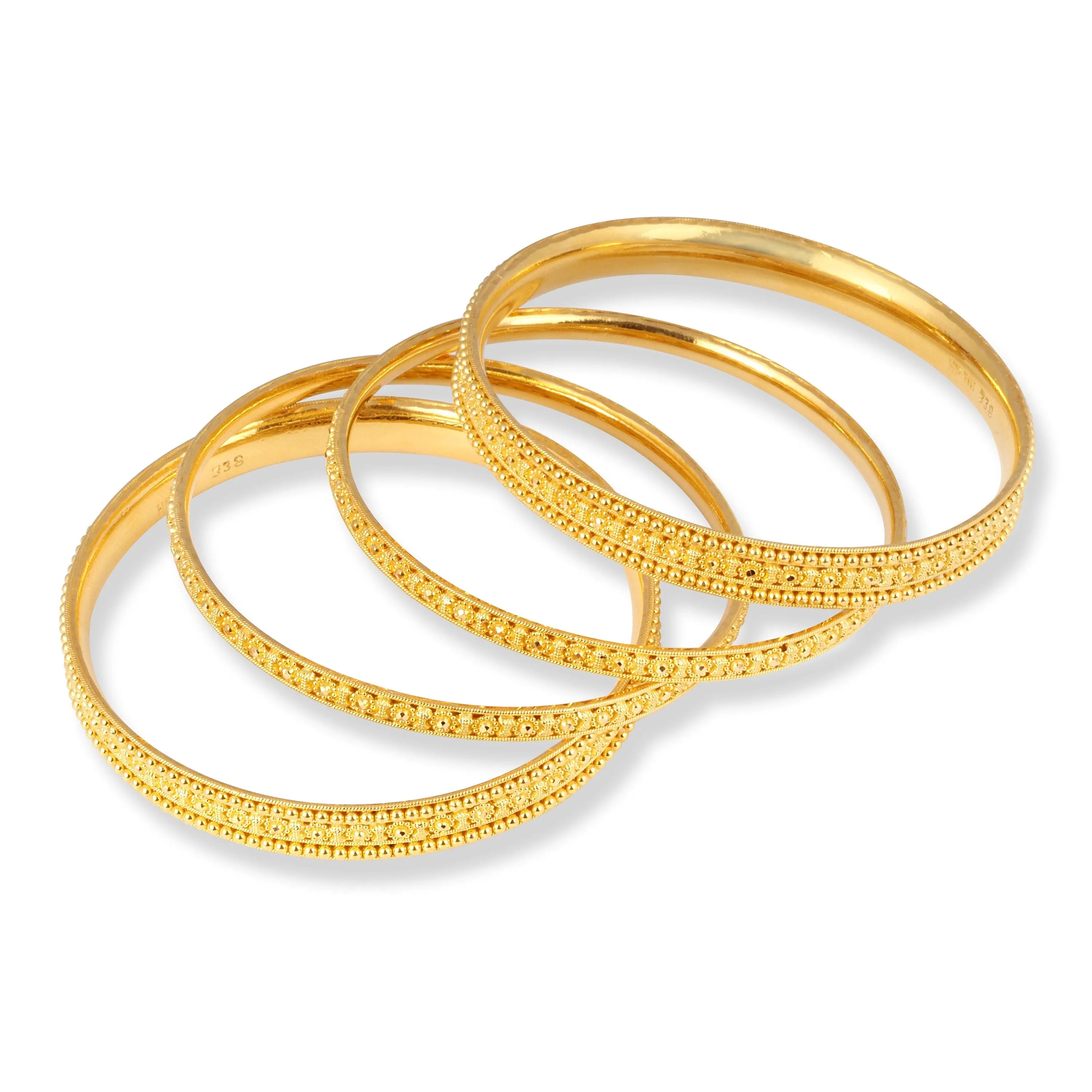 Set of Four 22ct Gold Bangles with Flower and Bead Design and Filigree Work B-8574