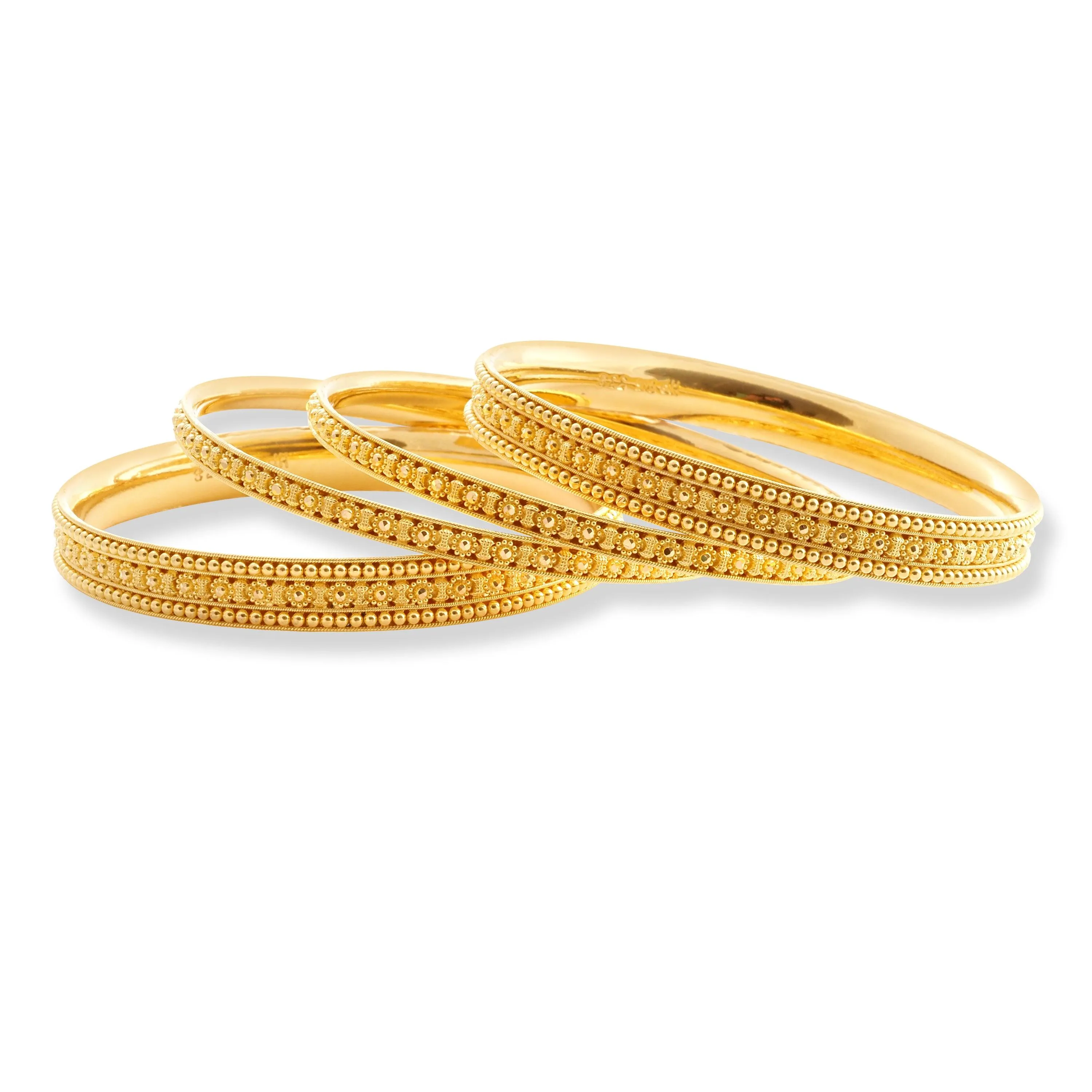 Set of Four 22ct Gold Bangles with Flower and Bead Design and Filigree Work B-8574