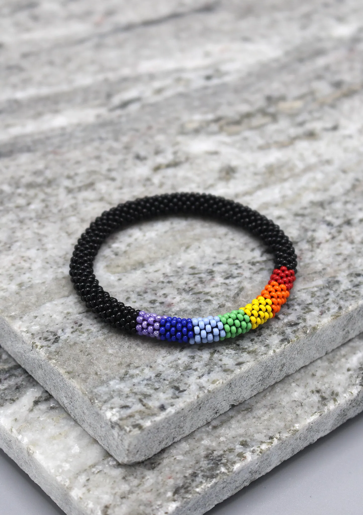 Seven Chakra Roll Beads Black Bracelet