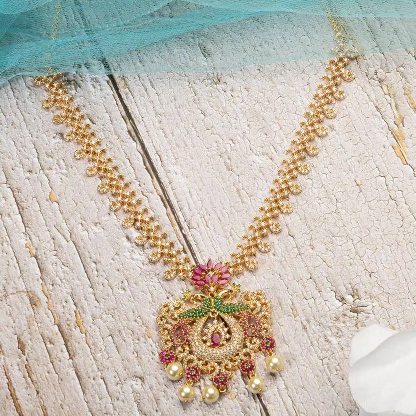 Shivani- Gold Plated AD Short Necklace Set