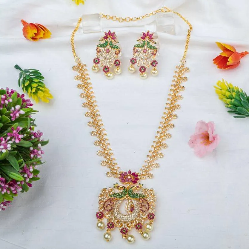 Shivani- Gold Plated AD Short Necklace Set