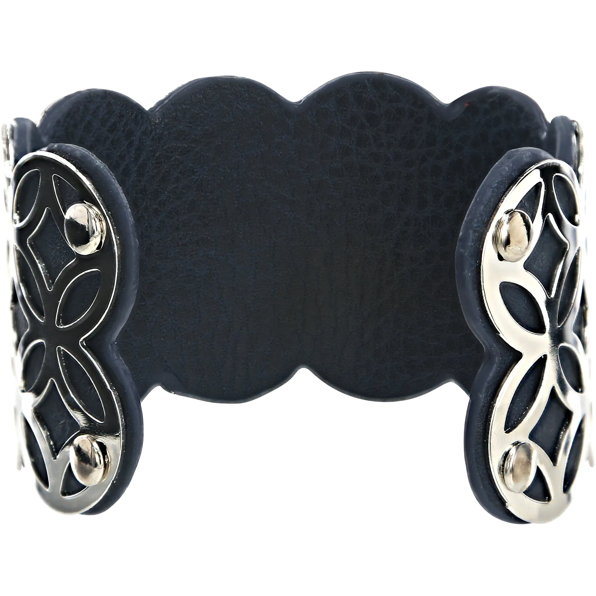 Silver & Navy 1.75" Geometric Cuff Bracelet