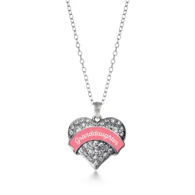 Silver Coral Granddaughter Pave Heart Charm Classic Necklace