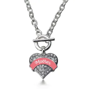 Silver Coral Mother Pave Heart Charm Toggle Necklace