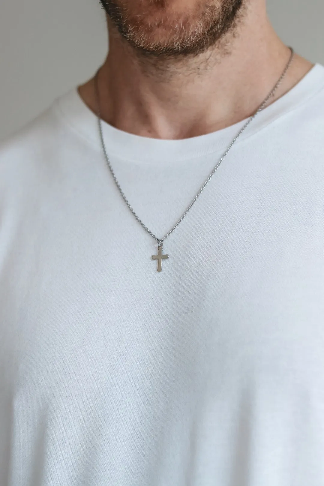 Silver cross necklace for men, stainless steel chain necklace, waterproof