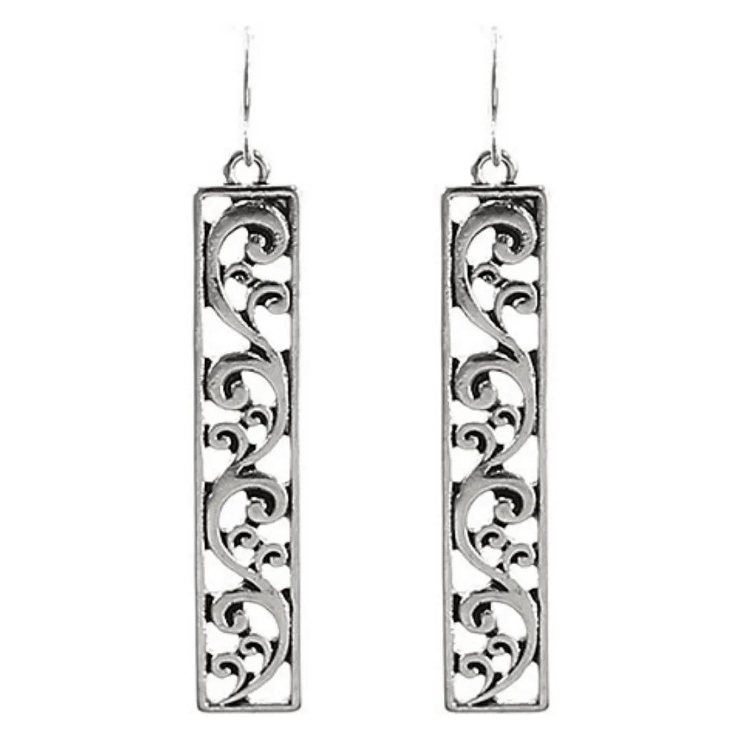 Silver Filigree Bar Earrings