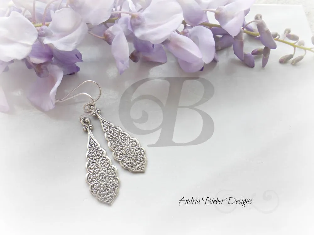 Silver Filigree Earrings. Sterling Silver jewelry.