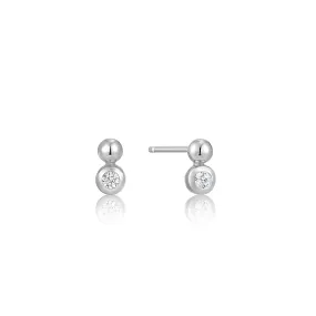 Silver Orb Sparkle Stud Earrings