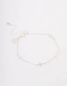 Silver Plated Station Cross Chain Bracelet