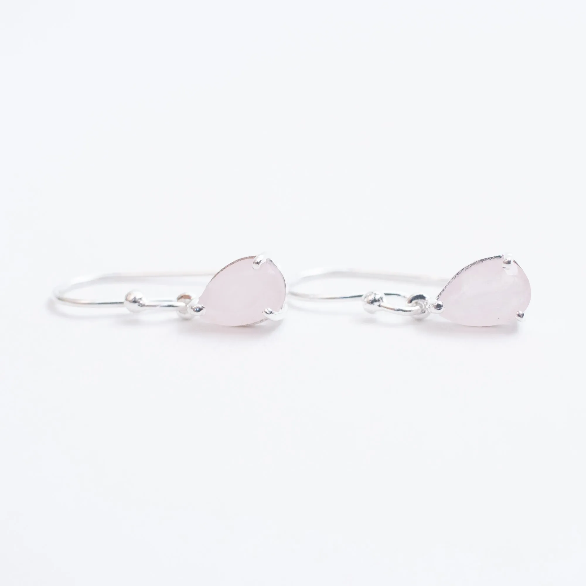 Silver Rose Quartz Teardrop Earrings