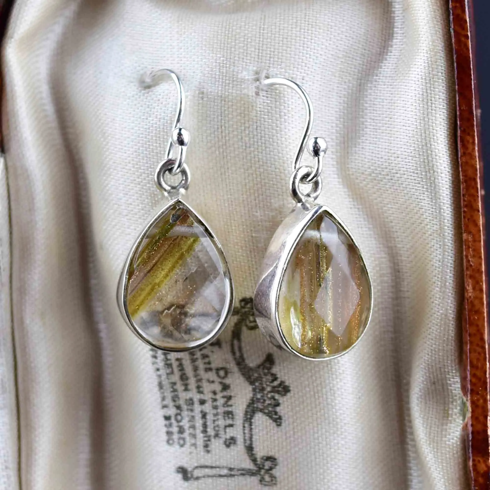 Silver Teardrop Rutilated Quartz Earrings