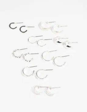 Silver Textured Hoop Earring 8-Pack