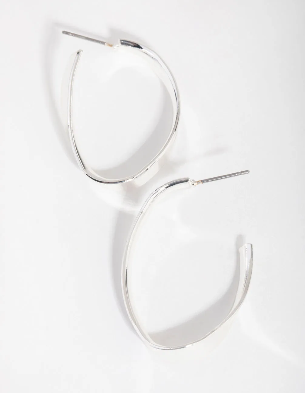 Silver Wave Oval Hoop Earrings