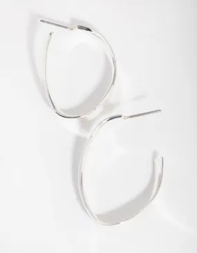 Silver Wave Oval Hoop Earrings