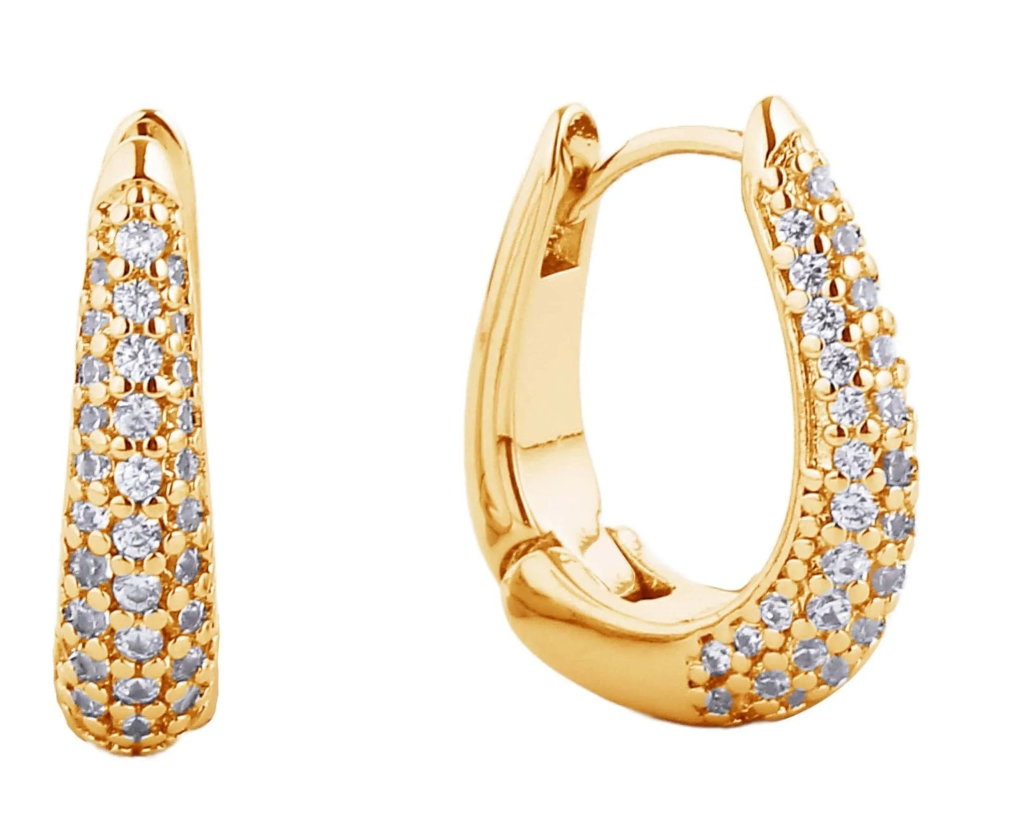 SJE310501 14K Gold-Dipped CZ Oval Hoop Earrings