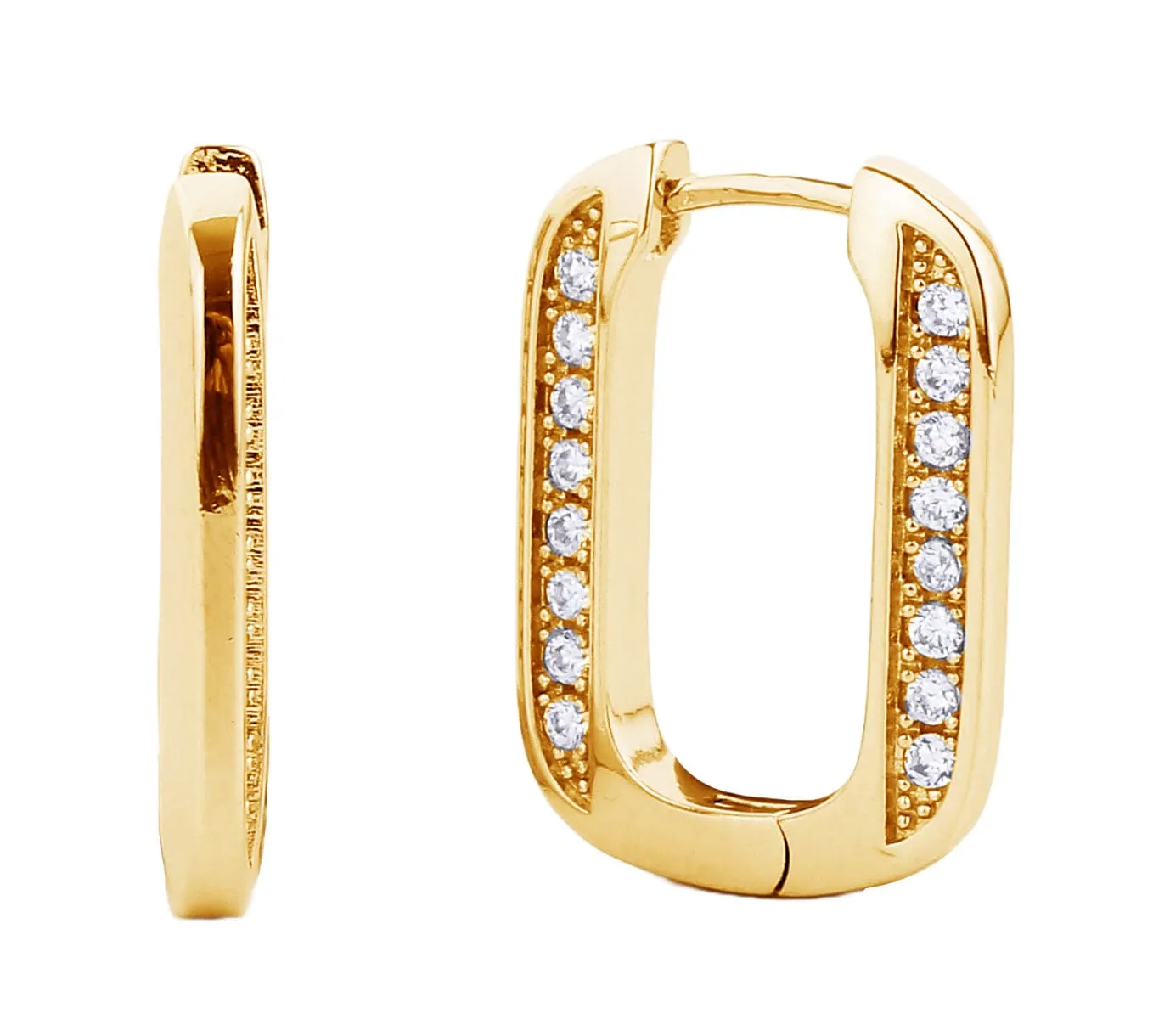 SJE310519 14K Dipped CZ Paved Rectangle Hoop Earrings