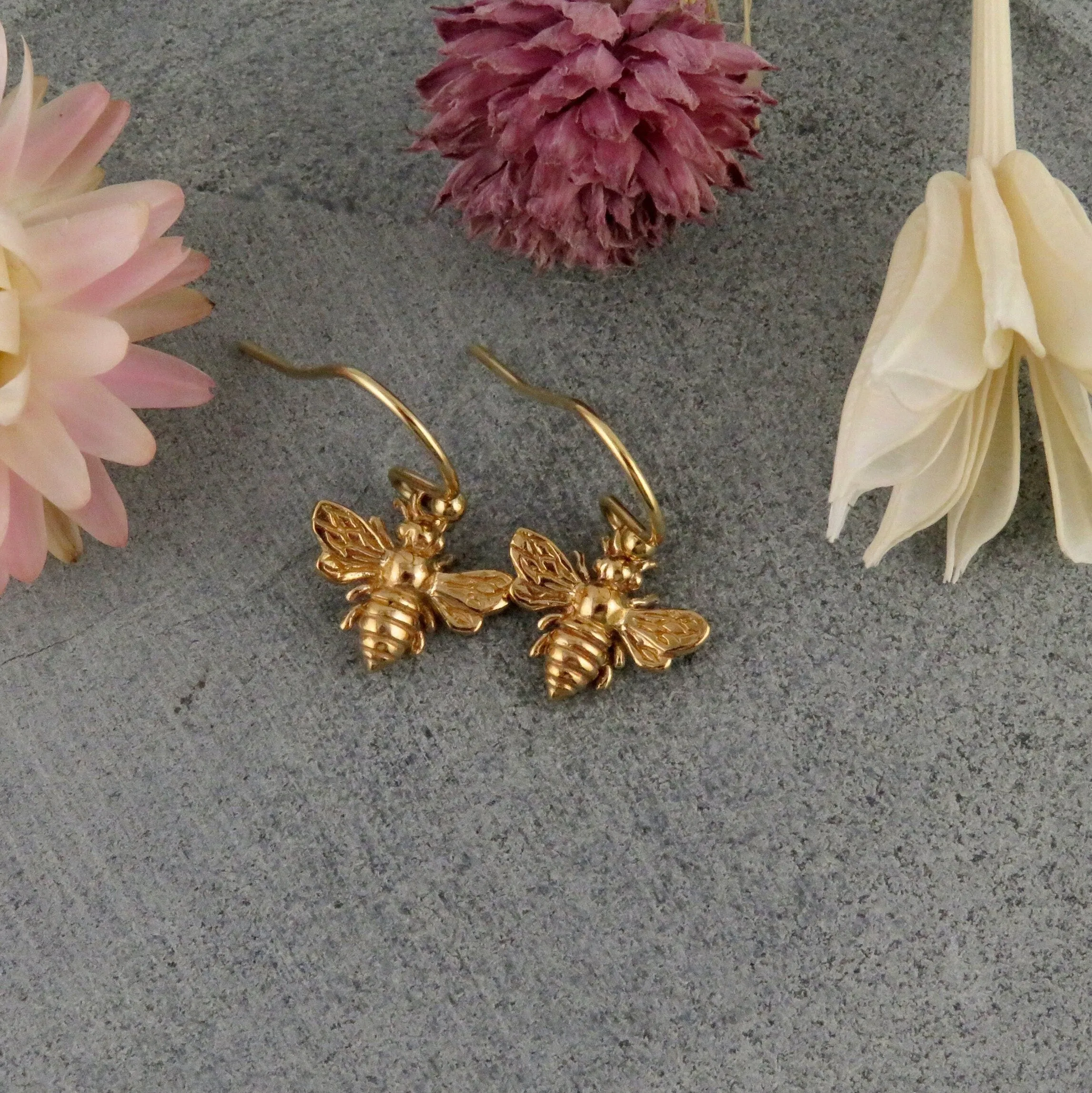 Small Gold Bee Earrings